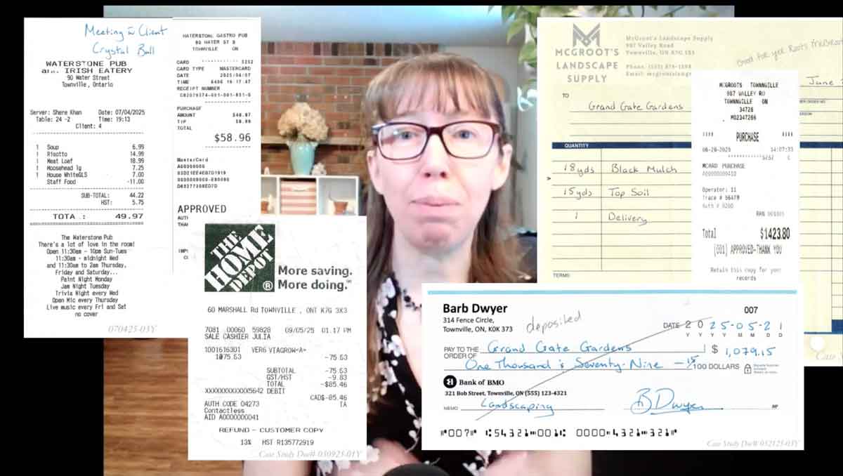 Grand Gate Gardens bookkeeping simulation with Naomi and sample source documents